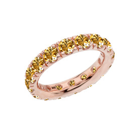 4mm Comfort Fit Rose Gold Eternity Band With 3.25 ct November Birthstone Genuine Citrine