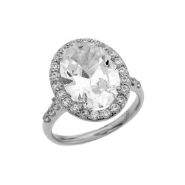 White Gold Engagement Ring With 10 ct Oval CZ Center Stone