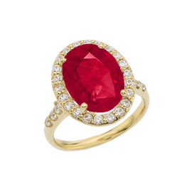 Yellow Gold Engagement Ring With 10 ct Oval Red CZ Center Stone