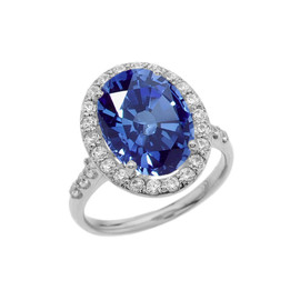 Sterling Silver Engagement Ring With 10 ct Oval Blue CZ Center Stone