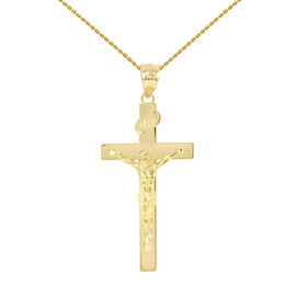 Yellow Gold Jesus Crucifix Cross Pendant Necklace ( 1.60")