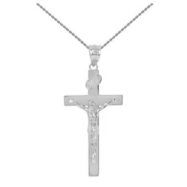 White Gold Jesus Crucifix Cross Pendant Necklace ( 1.60")