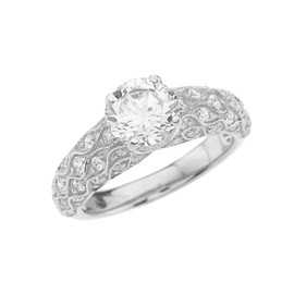 White Gold Engagement Ring With Cubic Zirconia Center