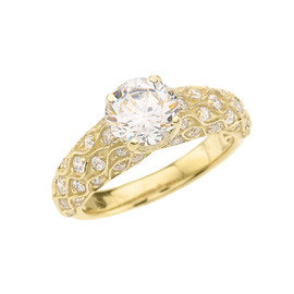 Yellow Gold Diamond Engagement Ring With White Topaz Center Stone
