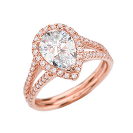 Rose Gold Halo Pear Shape Total 4 ct Bridal Ring