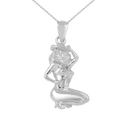 White Gold Beach Bikini Cowgirl Pendant Necklace