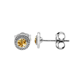 White Gold Citrine Stud Earrings