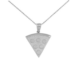 White Gold  Pizza Slice Friendship Pendant Necklace