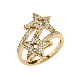 Yellow Gold Double Star Fancy Anniversary Ring