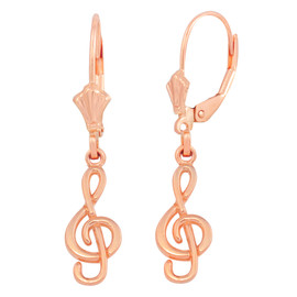 14K Rose Gold Treble Clef Musical Symbol Earring Set