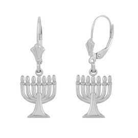 Sterling Silver Israel Jewish Hanukkah Menorah Earring Set