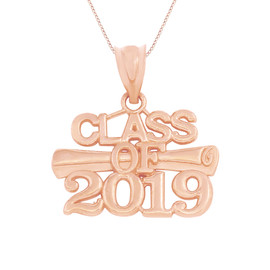 Solid Rose Gold Class of 2019 Graduation Certificate Pendant Necklace