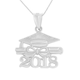 Sterling Silver Class of 2018 Graduation Diploma & Cap Pendant Necklace