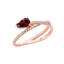 Rose Gold Criss-Cross Garnet Rope and Diamonds Designer Ring