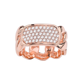 Rose Gold Personalized ID Cuban Link Ring With Cubic Zirconia