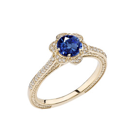 Sapphire and Diamond Yellow Gold Engagement/Proposal Ring