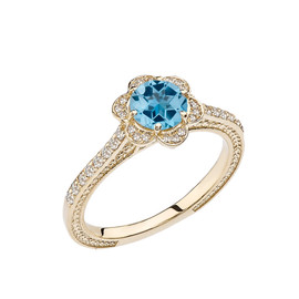 Blue Topaz and Diamond Yellow Gold Engagement/Proposal Ring