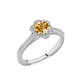 Citrine and Diamond White Gold Engagement/Proposal Ring