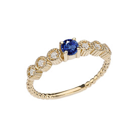 Diamond and Sapphire Yellow Gold Stackable/Promise Beaded Popcorn Collection Ring