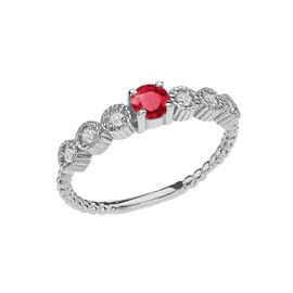 Diamond and Ruby White Gold Stackable/Promise Beaded Popcorn Collection Ring