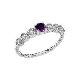 Diamond and Amethyst White Gold Stackable/Promise Beaded Popcorn Collection Ring