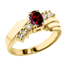 Dazzling Yellow Gold Diamond and Garnet Proposal Ring