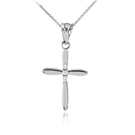 Sterling Silver CZ Cross Dainty Charm Pendant Necklace