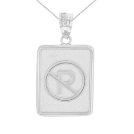 Sterling Silver No Parking Street Traffic Sign Pendant Necklace