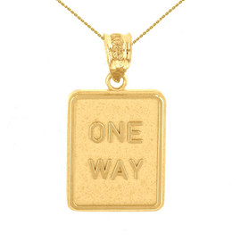 Yellow Gold One Way Street Traffic Sign Pendant Necklace