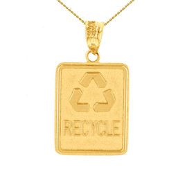 Yellow Gold Zero Waste Street Sign Recycling Pendant Necklace