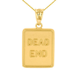 Yellow Gold Dead End Traffic Sign Pendant Necklace