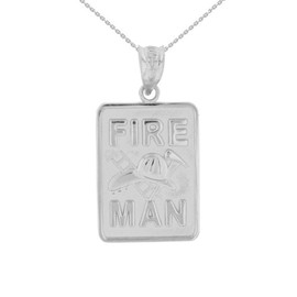 White Gold Fire Man Emblem Pendant Necklace