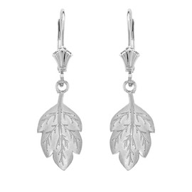 Sterling Silver Matte Detailed Textured Leaf Drop Earring Set