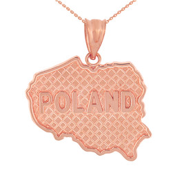 Solid Rose Gold Country of Poland Geography Pendant Necklace