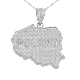 Solid White Gold Country of Poland Geography Pendant Necklace