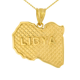 Solid Yellow Gold Country of Libya Geography Pendant Necklace