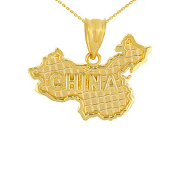 Solid Yellow Gold Country of China Geography Pendant Necklace