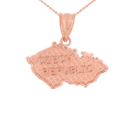 Solid Rose Gold Country of Czech Republic Geography Pendant Necklace