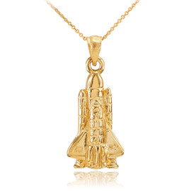 Yellow Gold Space Shuttle Pendant Necklace