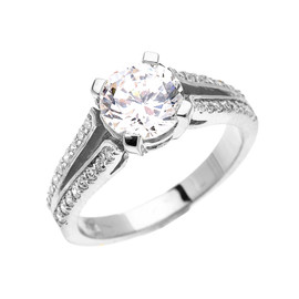 Elegant White Gold Modern 2.5 Carat Round Solitaire CZ Engagement Ring