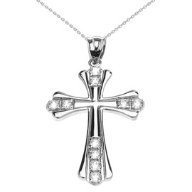 White Gold Elegant Cubic Zirconia Cross Pendant Necklace