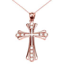 Rose Gold Elegant Cubic Zirconia Cross Pendant Necklace