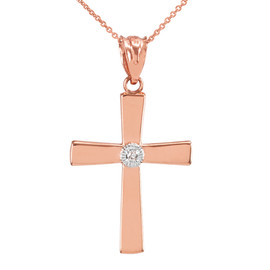 Rose Gold Cross with Diamond Pendant Necklace