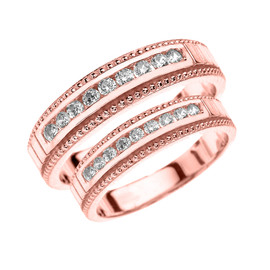 Rose Gold Diamond His and Hers Matching Wedding Bands