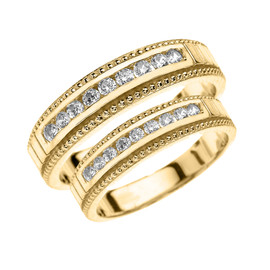 Yellow Gold Cubic Zirconia His and Hers Wedding Bands