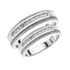 White Gold Cubic Zirconia His and Hers Wedding Bands