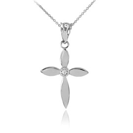 White Gold Solitaire Diamond Cross Dainty Charm Pendant Necklace