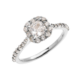 White Gold Dainty 1 Carat Princess Cut CZ Halo Solitaire Ring
