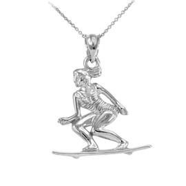 White Gold Female Beach Surfer Sports Pendant Necklace