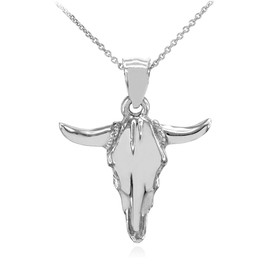 Polished White Gold Bull Head Pendant Necklace